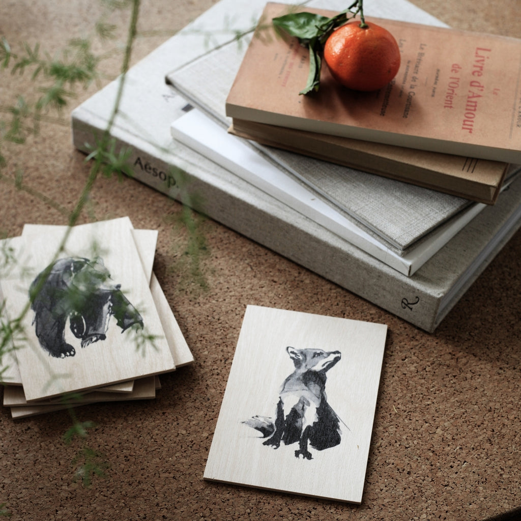 Teemu Järvi Illustrations Wooden Animal Cards on the table