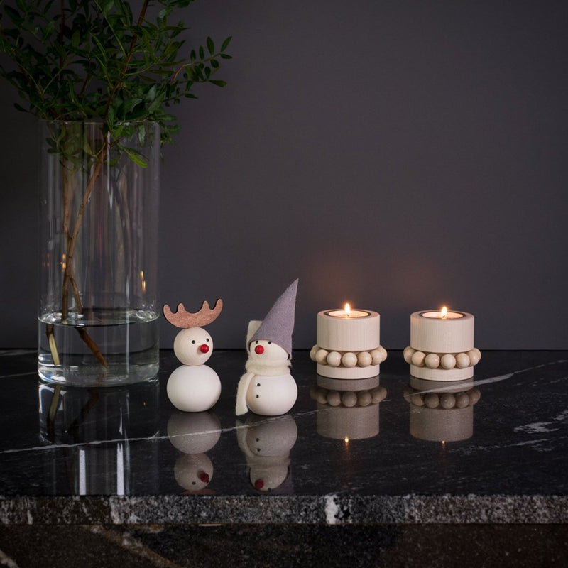 Aarikka Punakuono and Lumiukko Christmas decorations with prinsessa tealight holders