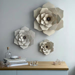 Lovi medium, large and extra large DECOR FLOWER arrangement in translucent white and natural wood on the wall 