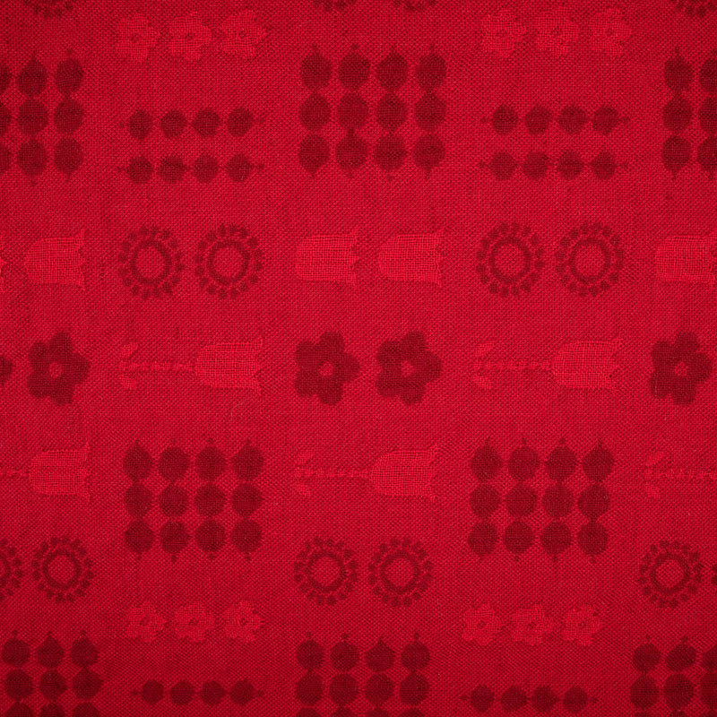 Aarikka HELMI Linen-Cotton Tablecloth red pattern close up