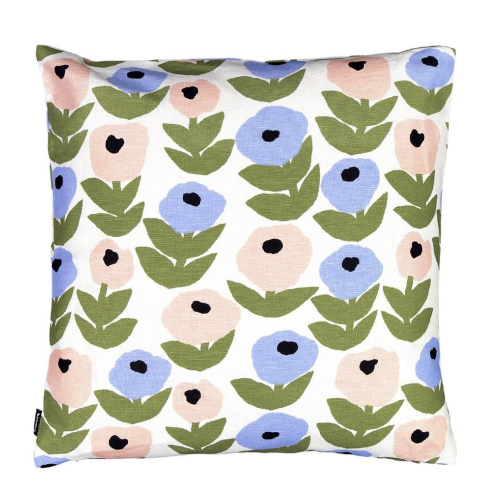 Kauniste FLORA 18.5" x 18.5" Blue and Green Linen-Cotton Cushion Cover 