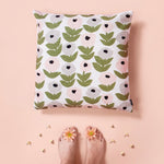 Kauniste FLORA Linen-Cotton Cushion Cover  in soft grey, green and pink pastel hues