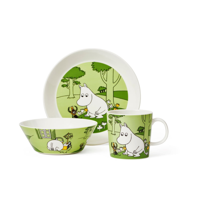 Arabia MOOMIN green MOOMINTROLL bowl, plate and mug