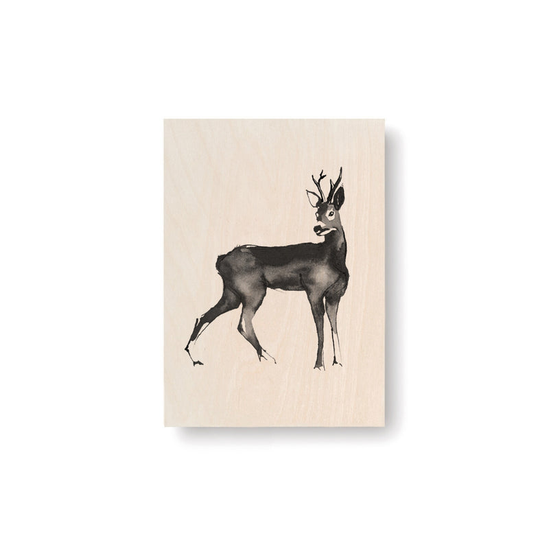 Teemu Järvi ROE DEER Art Card (4" x 6") natural birch wood and grey ink