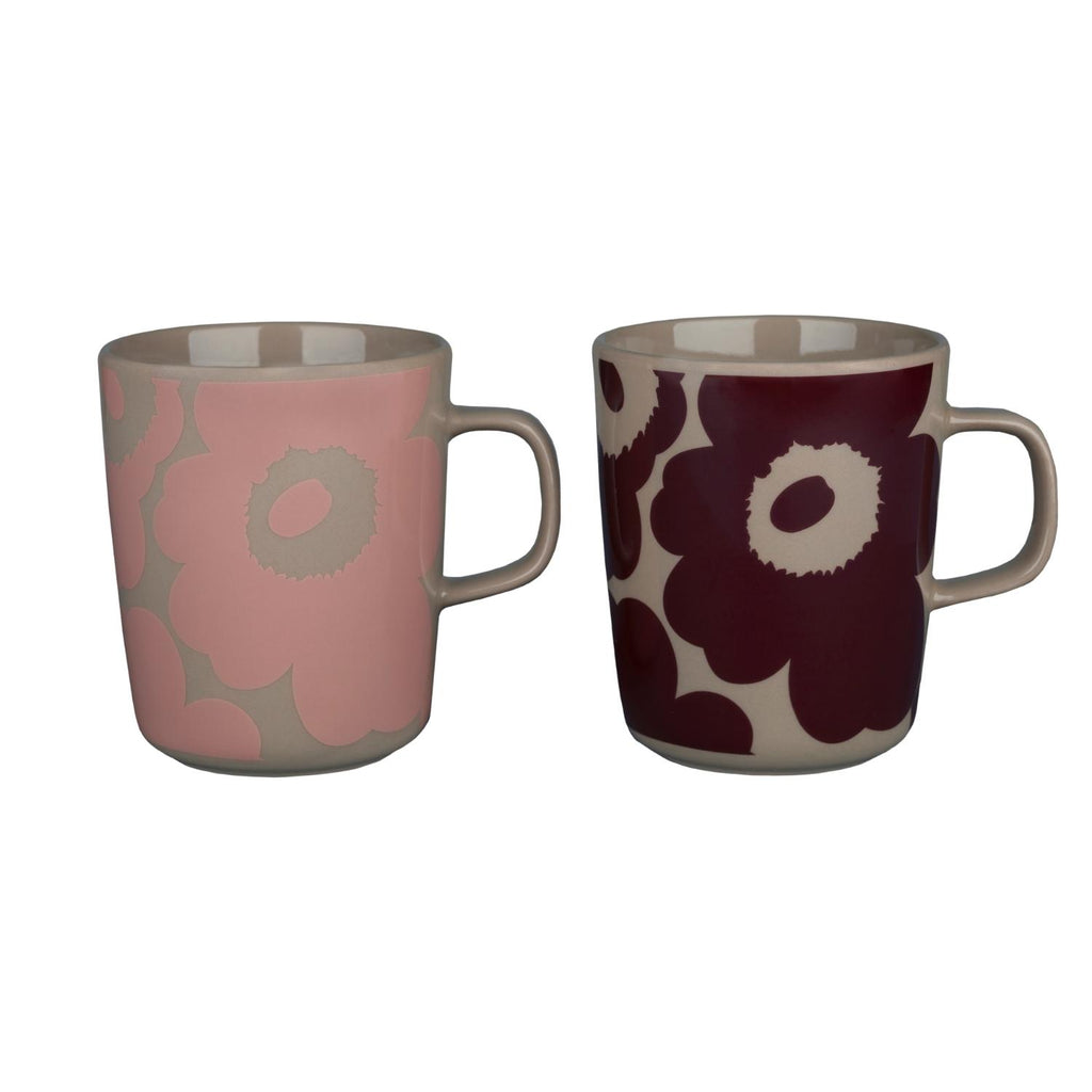 Marimekko UNIKKO Mug Set in terracotta - burgundy - powder color 