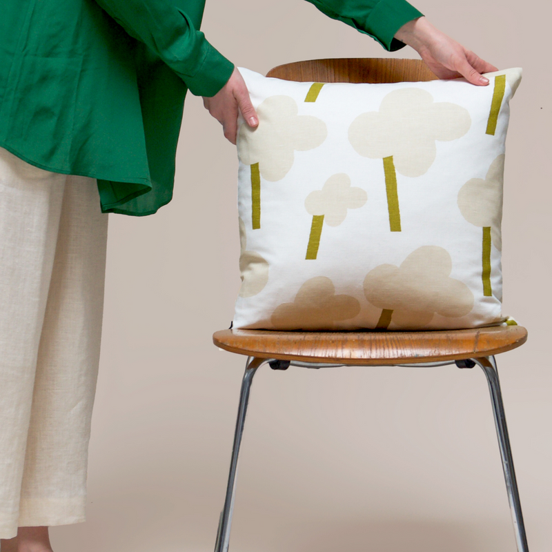Kauniste ONNI Linen-Cotton Cushion Cover in light grey on a chair
