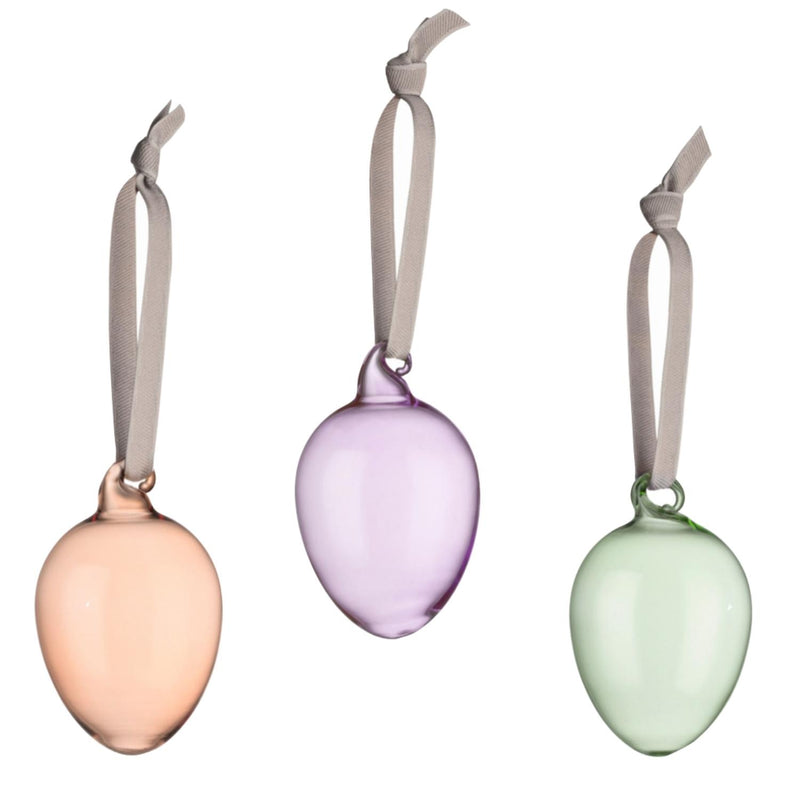 Iittala Spring Glass Egg (S/3) Set in soft peach, lavender and grass colors