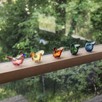 Iittala BIRDS by TOIKKA 1970's  FLYCATCHER glass bird collection in moss green, lemon, salmon pink, rain and copper colors