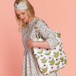 Kauniste FLORA Linen-Cotton Grey Green Pink Eco-friendly Tote Bag (15"x17")