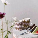 Marimekko LOKKI mug set with a piece of cake