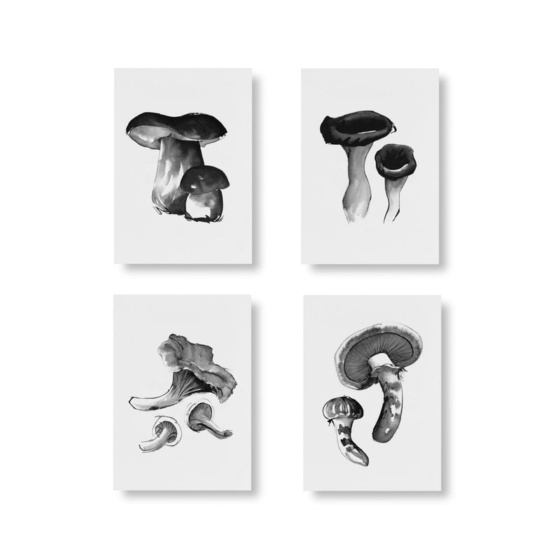 Teemu Järvi WILD MUSHROOM ART CARDS Set of 4 (Porcini, Chanterelle, Black Trumpet and Matsutake)